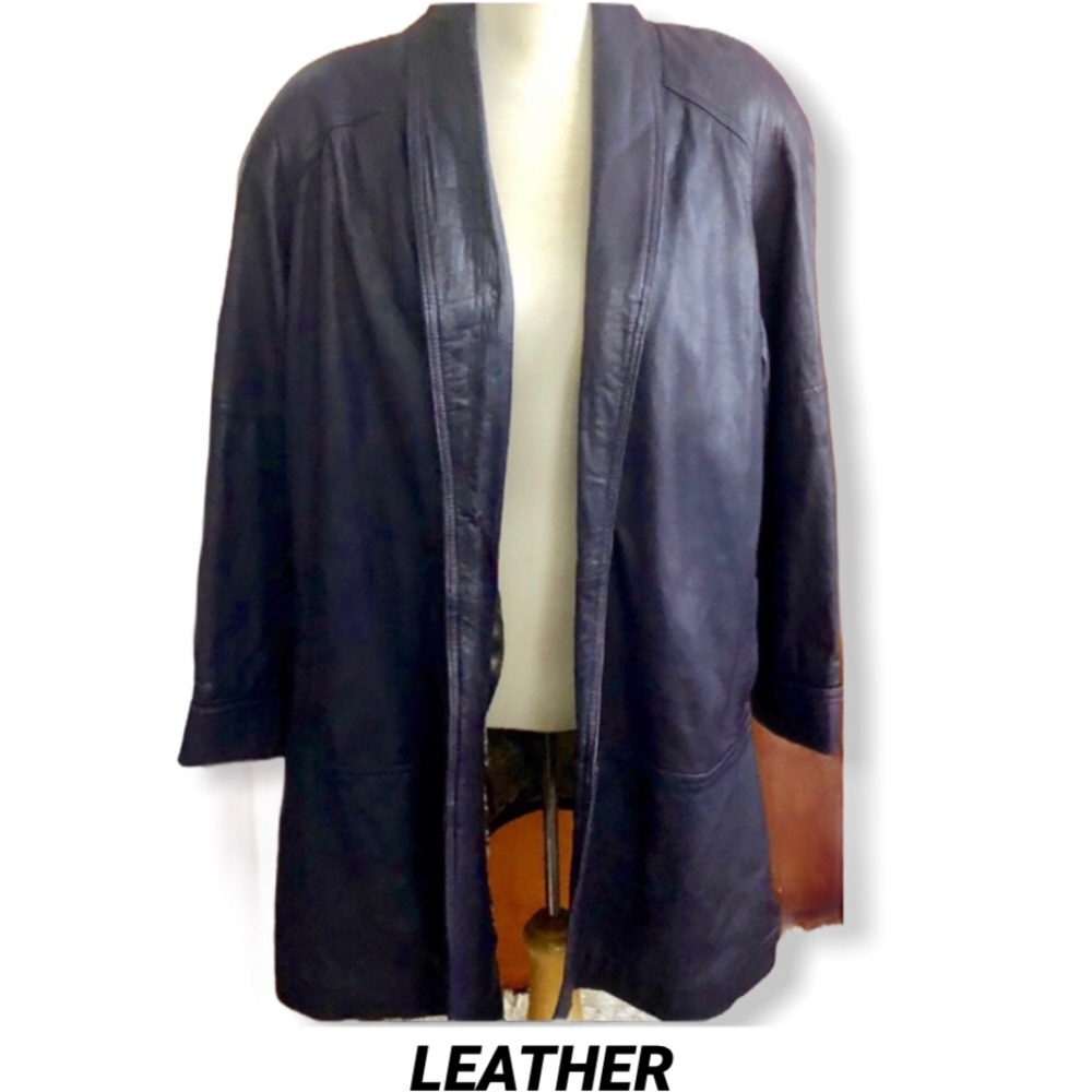 PLUS SZ  OMBRE PURPLE LEATHER SWING COAT - Picture 2 of 7